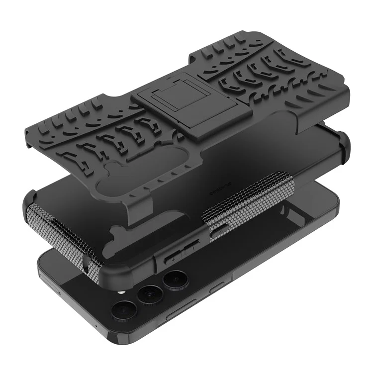 Para Samsung Galaxy A35 5G Case Padrão de pneu PC+TPU Kickstand Phone Cover - Preto