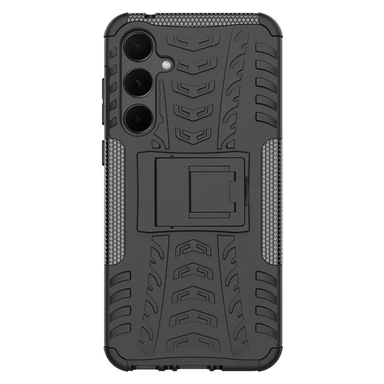 For Samsung Galaxy A35 5G Case Tyre Pattern PC+TPU Kickstand Phone Cover - Black