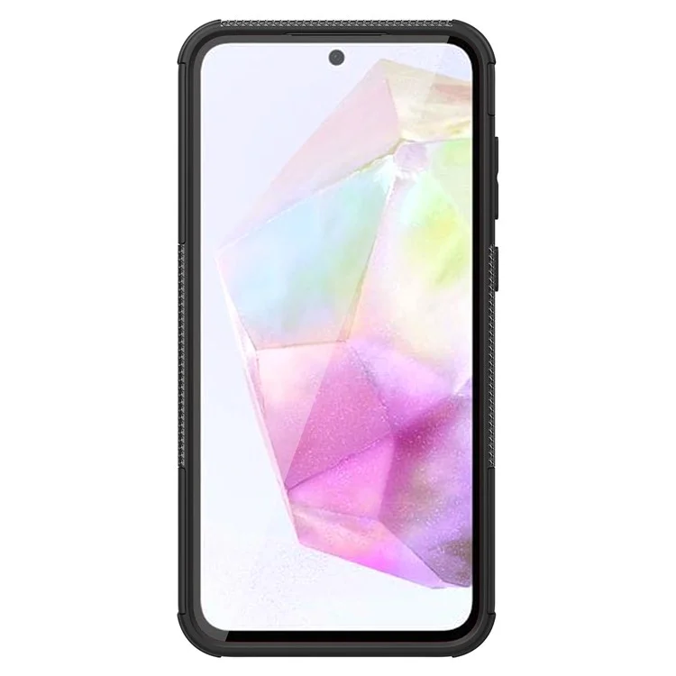 Para Samsung Galaxy A35 5G Case Padrão de pneu PC+TPU Kickstand Phone Cover - Preto