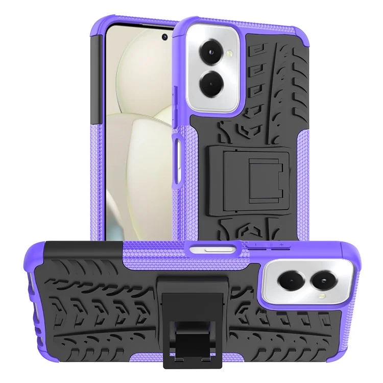 For Motorola Moto G Power (2024) Case Kickstand PC+TPU  Tyre Pattern Non-slip Phone Cover - Purple
