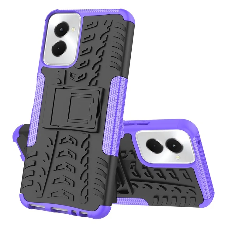 For Motorola Moto G Power (2024) Case Kickstand PC+TPU  Tyre Pattern Non-slip Phone Cover - Purple