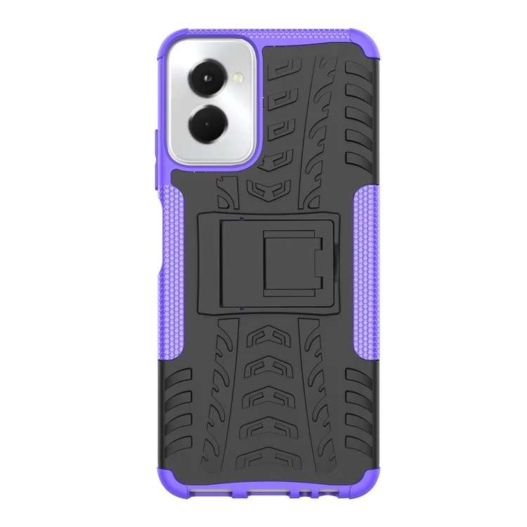 For Motorola Moto G Power (2024) Case Kickstand PC+TPU  Tyre Pattern Non-slip Phone Cover - Purple