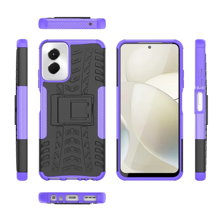 For Motorola Moto G Power (2024) Case Kickstand PC+TPU  Tyre Pattern Non-slip Phone Cover - Purple