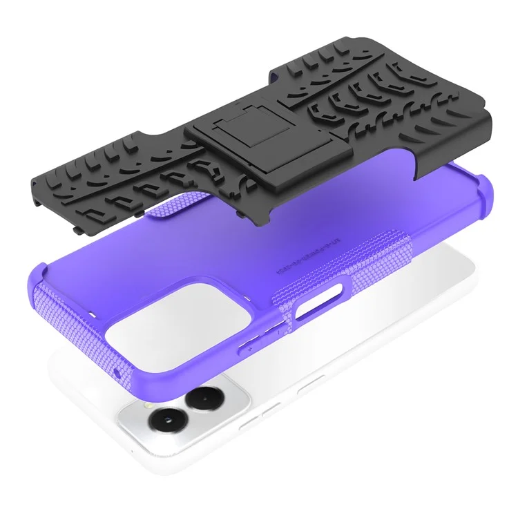 For Motorola Moto G Power (2024) Case Kickstand PC+TPU  Tyre Pattern Non-slip Phone Cover - Purple