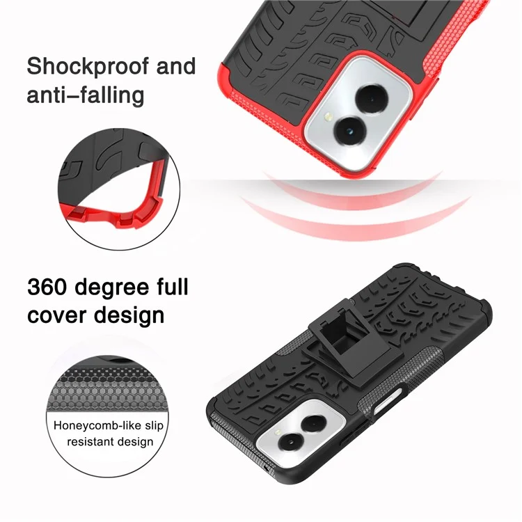 For Motorola Moto G Power (2024) Case Kickstand PC+TPU  Tyre Pattern Non-slip Phone Cover - Purple