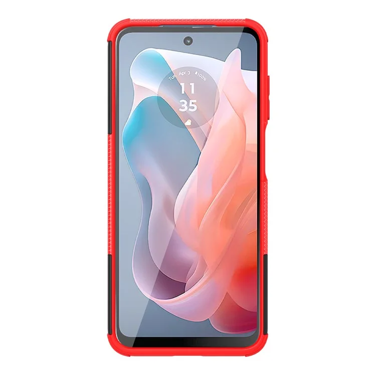For Motorola Moto G Play (2024) 4G Case Kickstand PC+TPU Tyre Pattern Non-slip Phone Cover - Red
