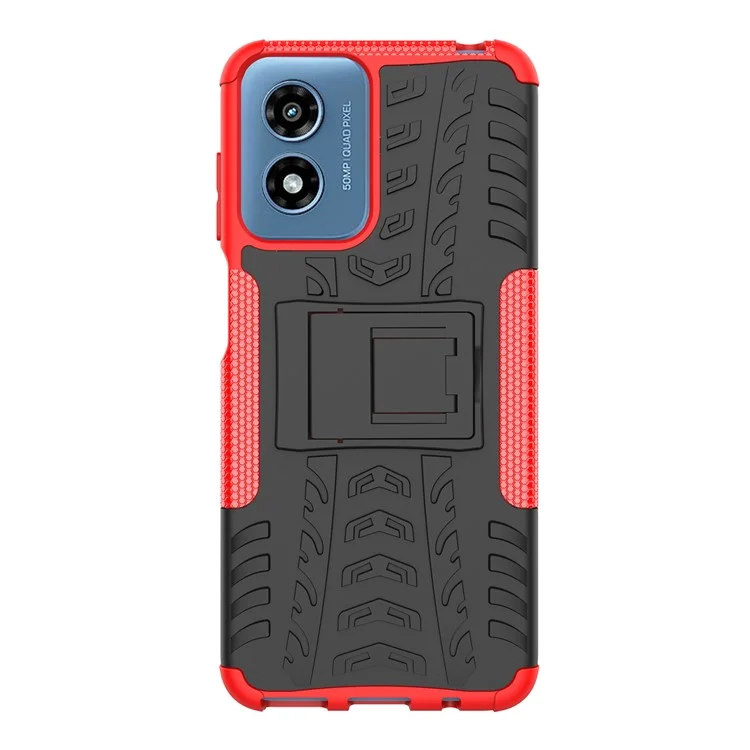 For Motorola Moto G Play (2024) 4G Case Kickstand PC+TPU Tyre Pattern Non-slip Phone Cover - Red