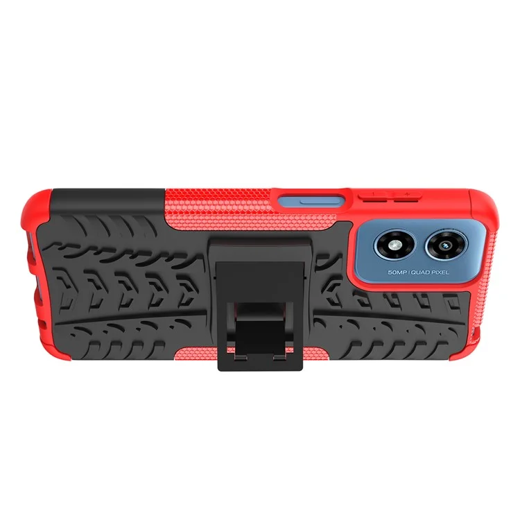 For Motorola Moto G Play (2024) 4G Case Kickstand PC+TPU Tyre Pattern Non-slip Phone Cover - Red