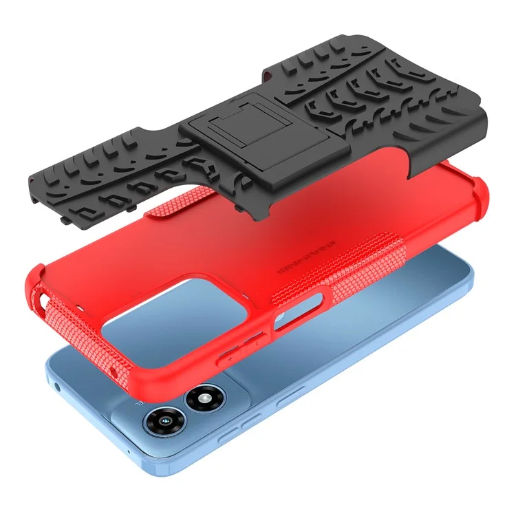 For Motorola Moto G Play (2024) 4G Case Kickstand PC+TPU Tyre Pattern Non-slip Phone Cover - Red