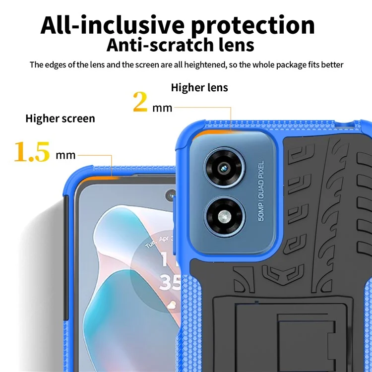 For Motorola Moto G Play (2024) 4G Case Kickstand PC+TPU Tyre Pattern Non-slip Phone Cover - Red
