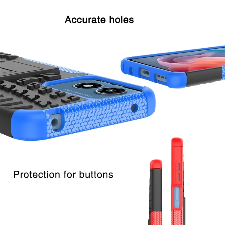 For Motorola Moto G Play (2024) 4G Case Kickstand PC+TPU Tyre Pattern Non-slip Phone Cover - Red