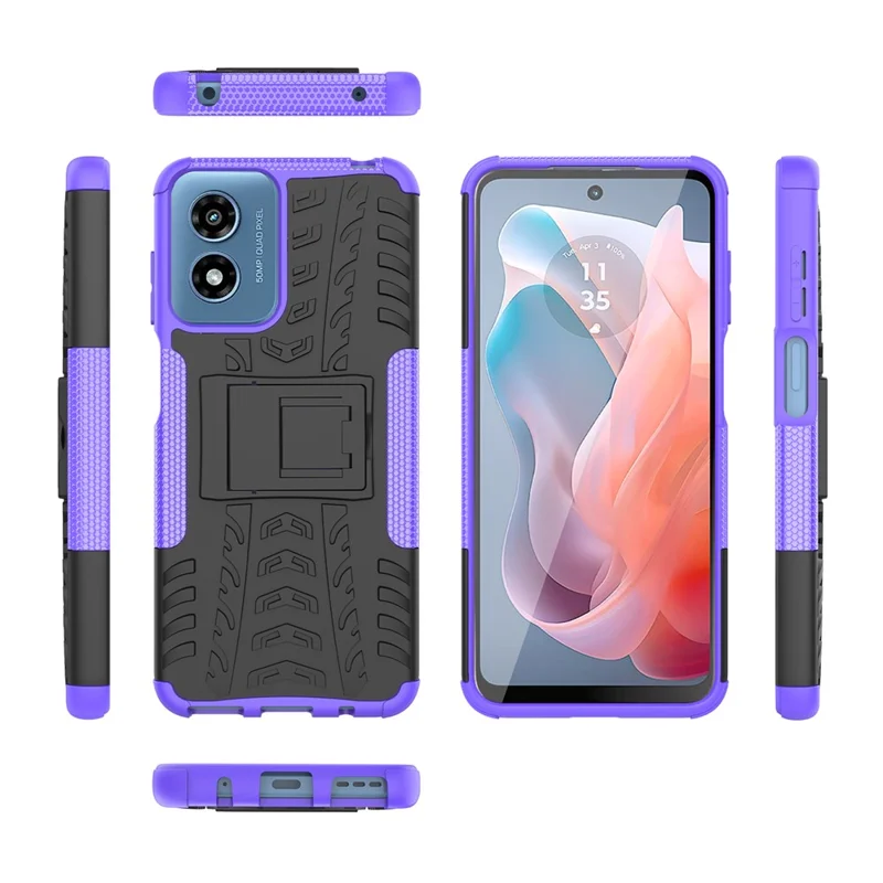Per Motorola Moto G Play (2024) 4G Custodia Supporto PC+TPU Motivo a Pneumatico Antiscivolo Custodia per Telefono - Viola
