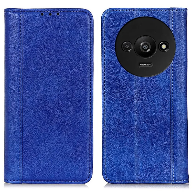 Per Xiaomi Redmi A3 / Poco C61 4G Case Split Leather Magnetic Auto Closing Wallet Phone Cover - Blu