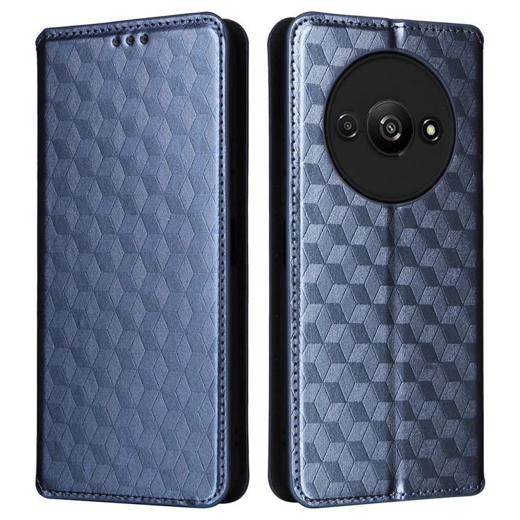 For Xiaomi Redmi A3 4G / Poco C61 4G Case Wallet PU Leather Phone Cover Rhombus Imprinted - Blue