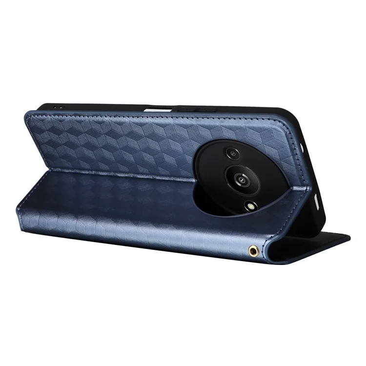 For Xiaomi Redmi A3 4G / Poco C61 4G Case Wallet PU Leather Phone Cover Rhombus Imprinted - Blue