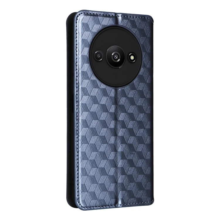 For Xiaomi Redmi A3 4G / Poco C61 4G Case Wallet PU Leather Phone Cover Rhombus Imprinted - Blue