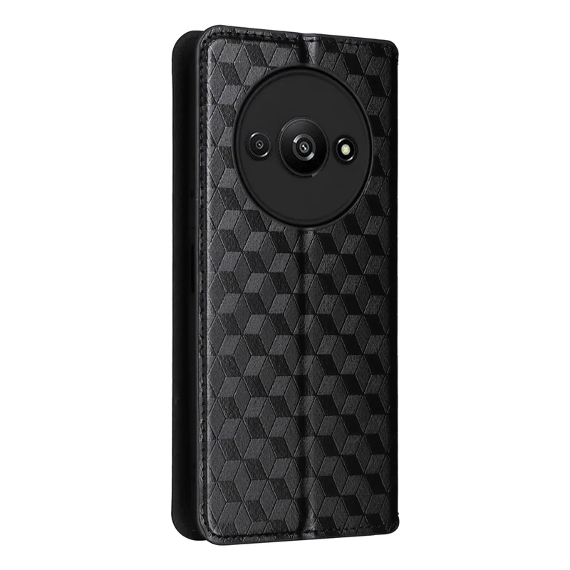 For Xiaomi Redmi A3 4G / Poco C61 4G Case Wallet PU Leather Phone Cover Rhombus Imprinted - Black
