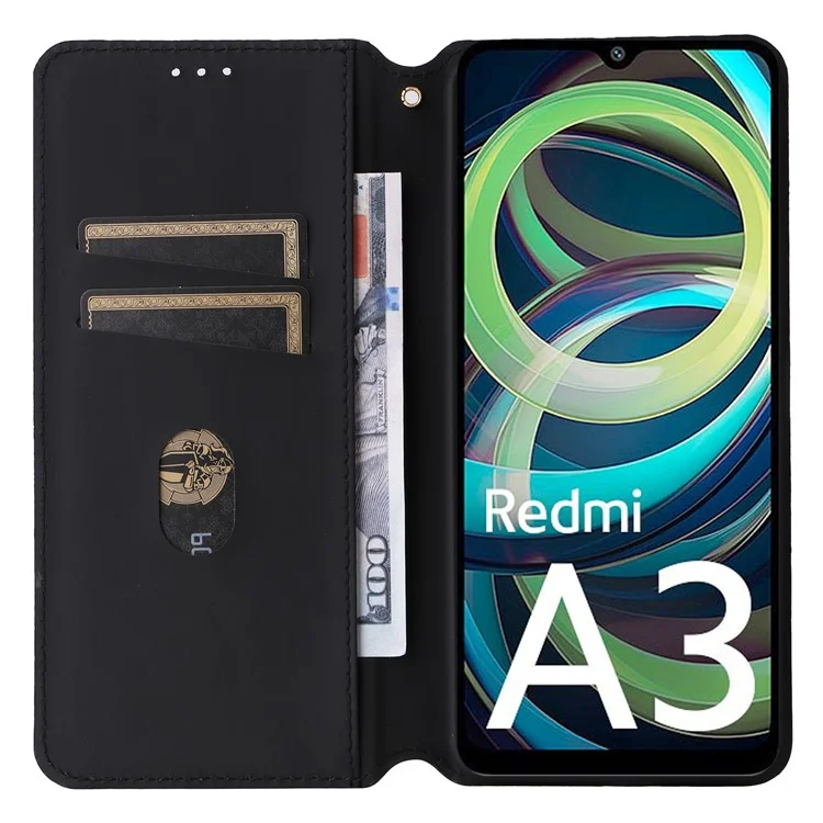 For Xiaomi Redmi A3 4G / Poco C61 4G Case Wallet PU Leather Phone Cover Rhombus Imprinted - Purple