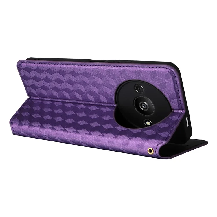 For Xiaomi Redmi A3 4G / Poco C61 4G Case Wallet PU Leather Phone Cover Rhombus Imprinted - Purple