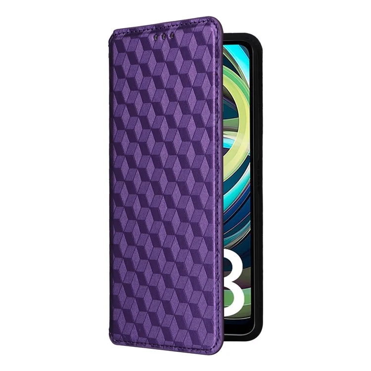 For Xiaomi Redmi A3 4G / Poco C61 4G Case Wallet PU Leather Phone Cover Rhombus Imprinted - Purple