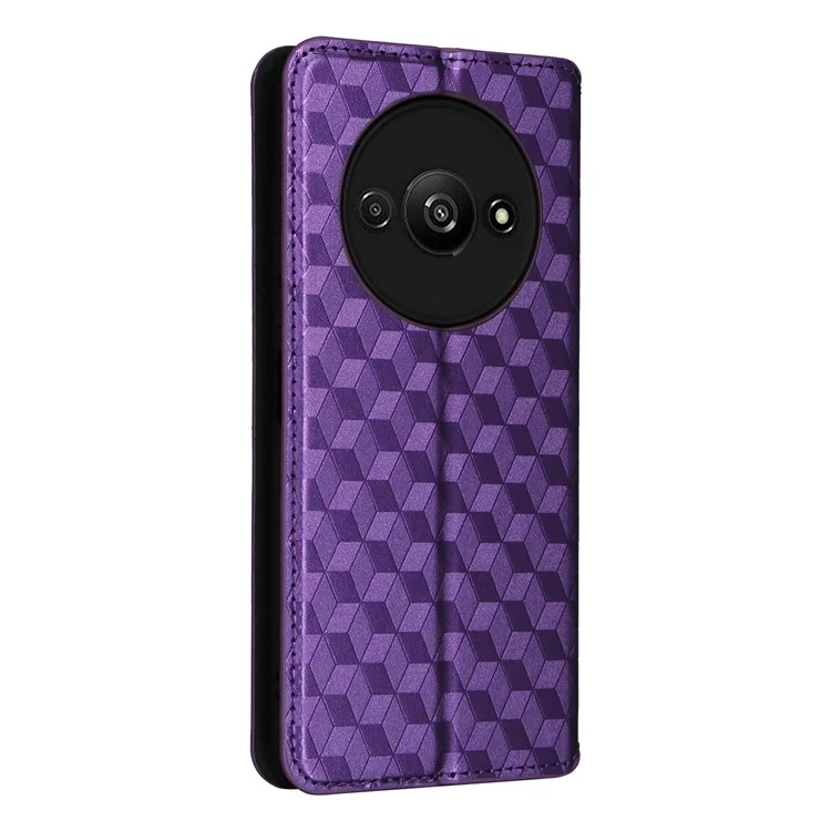 For Xiaomi Redmi A3 4G / Poco C61 4G Case Wallet PU Leather Phone Cover Rhombus Imprinted - Purple