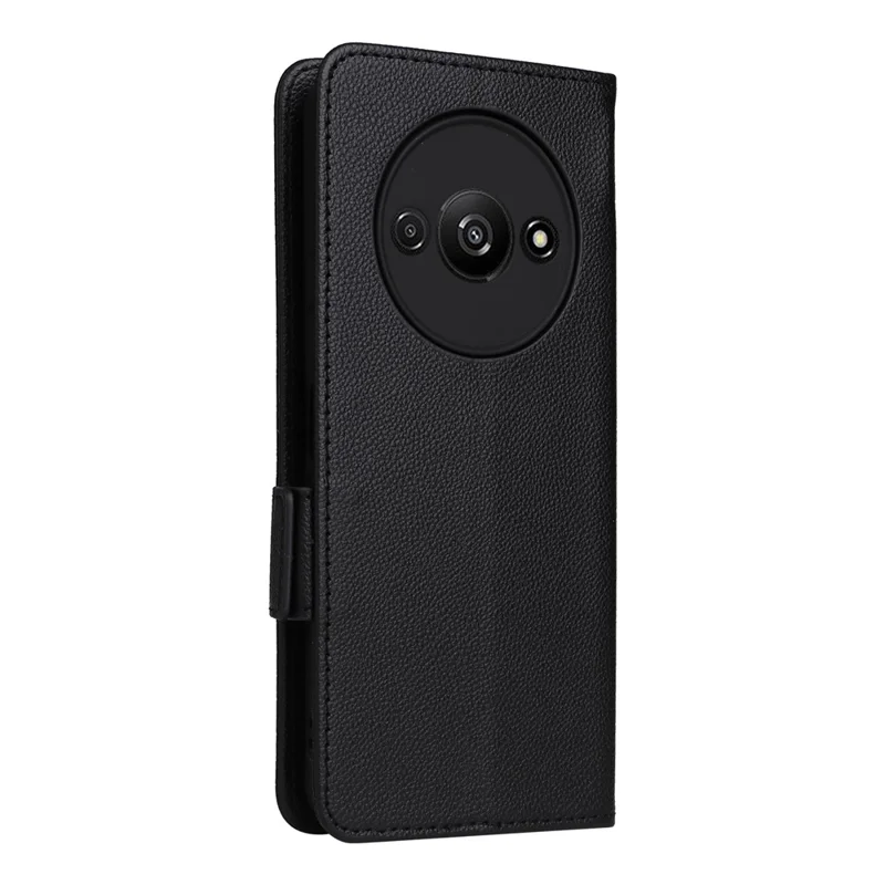 Для Xiaomi Redmi A3 4G / Poco C61 4G чехол с ремешком Litchi Texture Leather Wallet Phone Cover - черный
