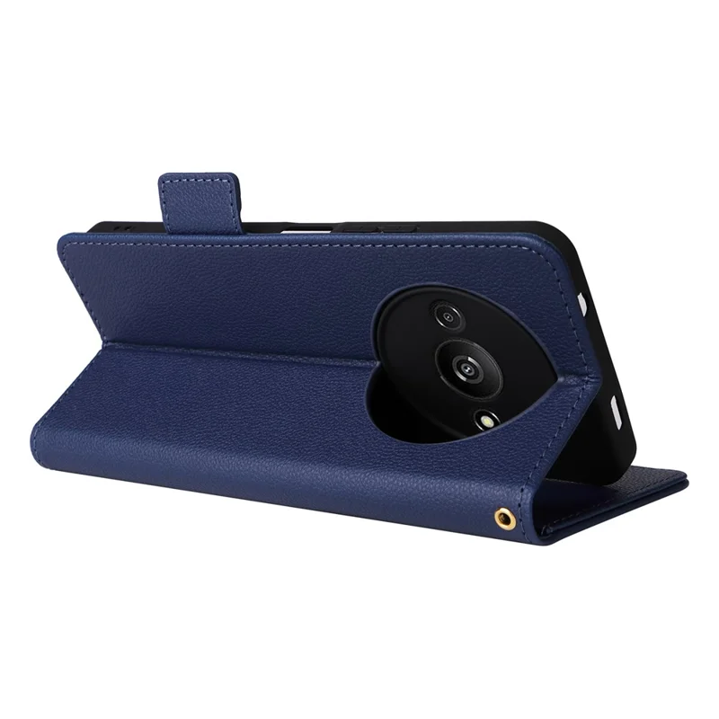 For Xiaomi Redmi A3 4G / Poco C61 4G Case with Wrist Strap Litchi Texture PU Leather Wallet Phone Cover - Dark Blue