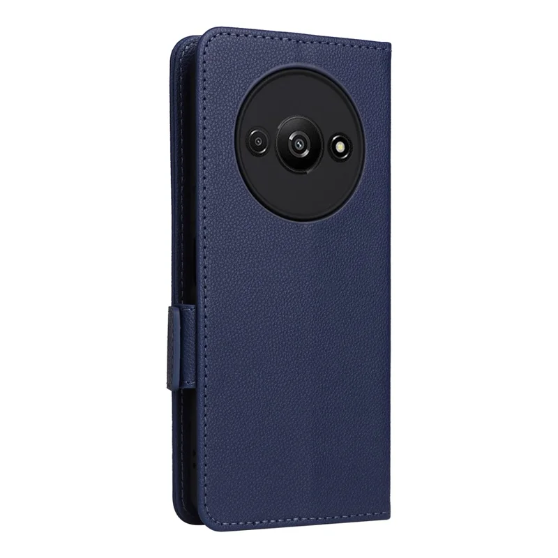 For Xiaomi Redmi A3 4G / Poco C61 4G Case with Wrist Strap Litchi Texture PU Leather Wallet Phone Cover - Dark Blue