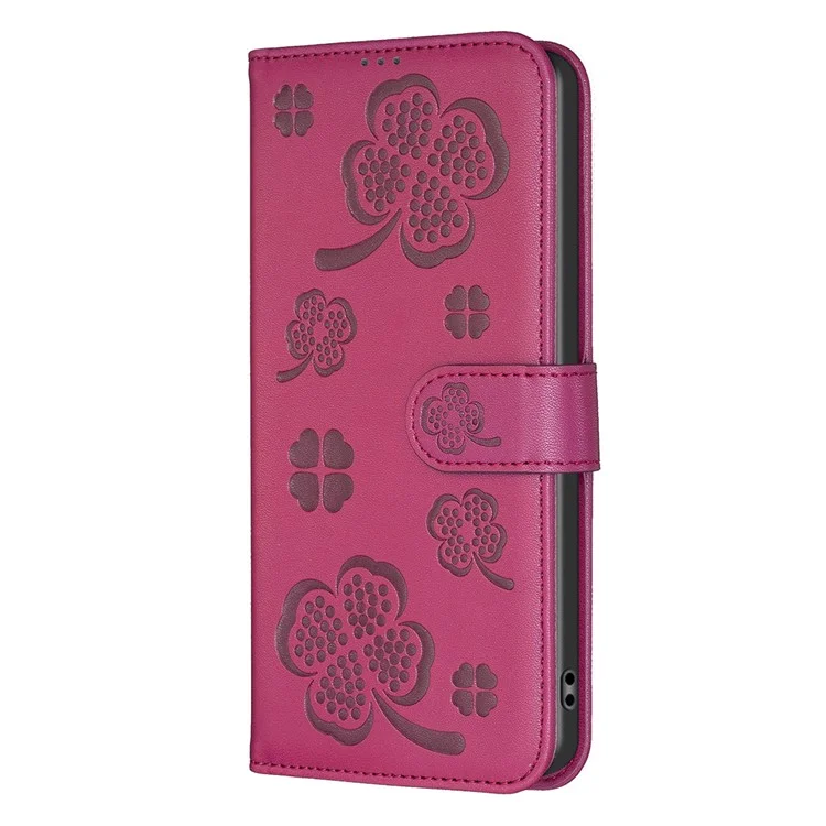 Per Xiaomi Redmi A3 4G / Poco C61 4G Custodia Quadrifoglio Flip Flip in pelle - Rosa