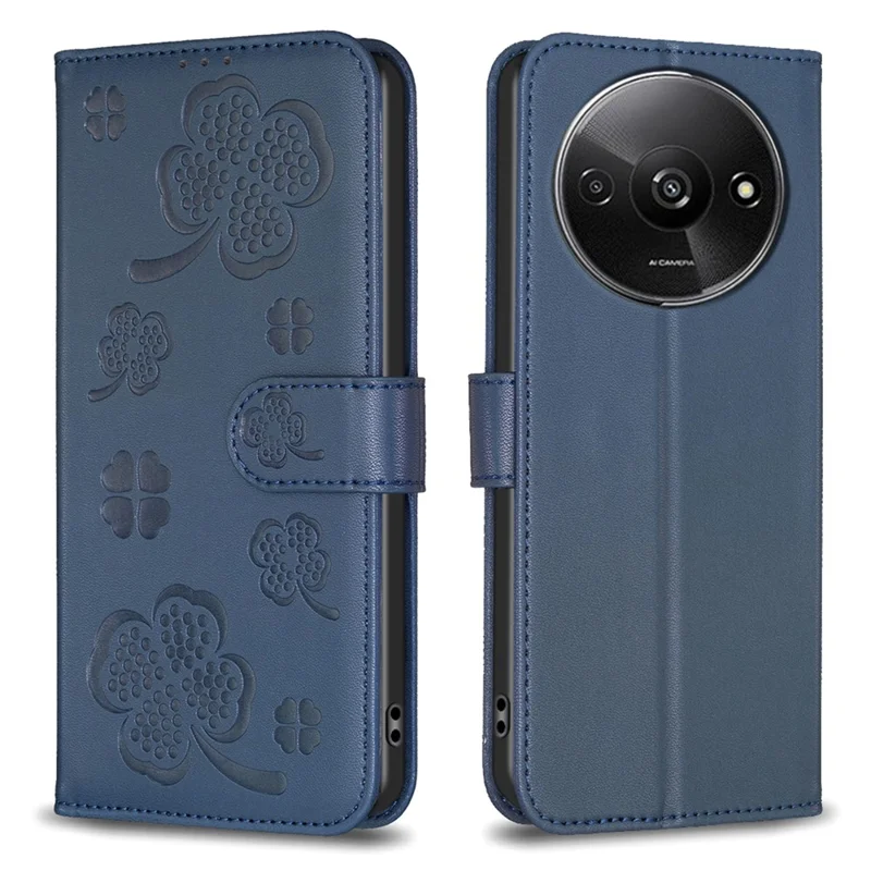 For Xiaomi Redmi A3 4G / Poco C61 4G Case Lucky Clover Leather Flip Phone Cover - Blue