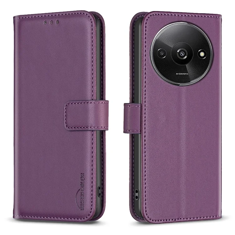 BINFEN COLOR BF17 Para Xiaomi Redmi A3 4G / Poco C61 4G Funda de cuero tipo billetera y tapa del teléfono - Morado oscuro