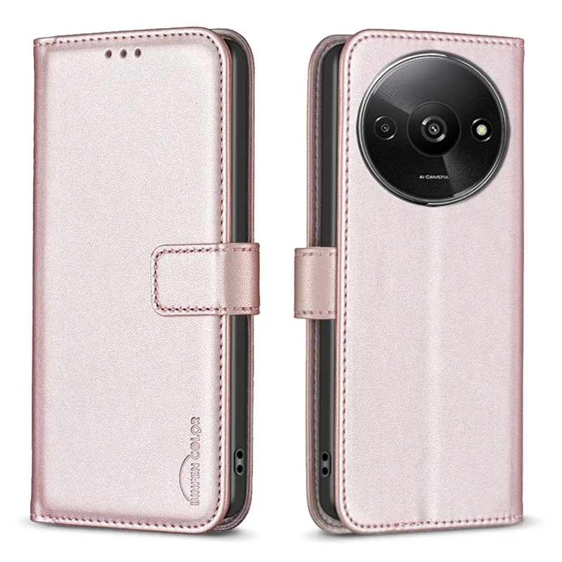 BINFEN COLOR BF17 For Xiaomi Redmi A3 4G / Poco C61 4G Case Leather Folio Wallet Phone Cover - Rose Gold