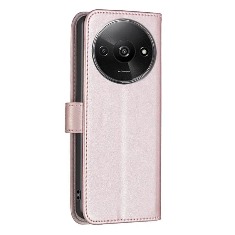 BINFEN COLOR BF17 For Xiaomi Redmi A3 4G / Poco C61 4G Case Leather Folio Wallet Phone Cover - Rose Gold