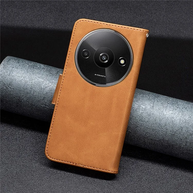 For Xiaomi Redmi A3 / Poco C61 4G Case Leather Cover Adjustable Stand View Folio Flip Phone Cover - Yellow