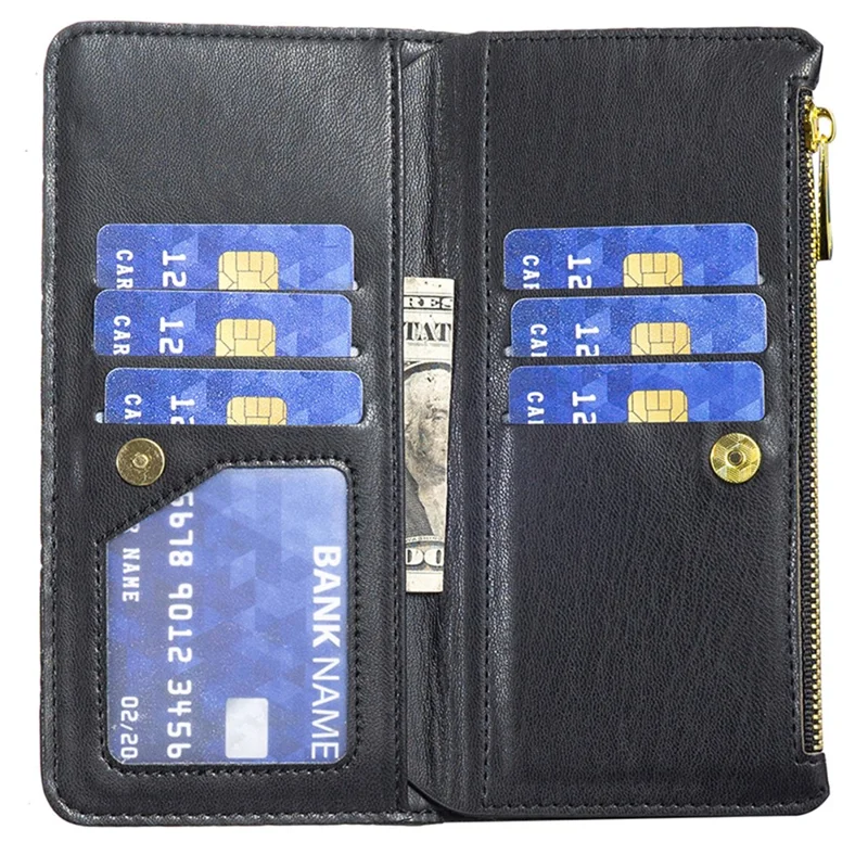 BINFEN COLOR BF Style-15 For Xiaomi Redmi A3 4G / Poco C61 4G Case Zipper Flip Shockproof Leather Phone Cover - Black