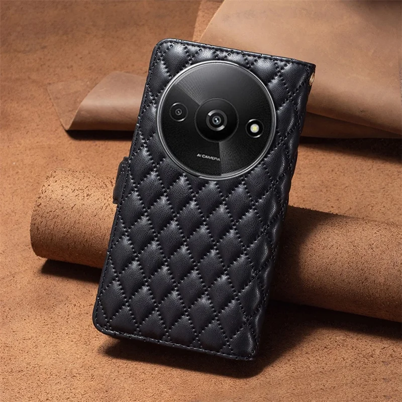 BINFEN COLOR BF Style-15 For Xiaomi Redmi A3 4G / Poco C61 4G Case Zipper Flip Shockproof Leather Phone Cover - Black