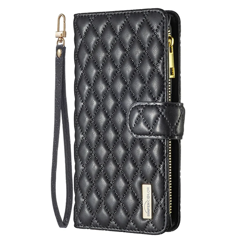 BINFEN COLOR BF Style-15 For Xiaomi Redmi A3 4G / Poco C61 4G Case Zipper Flip Shockproof Leather Phone Cover - Black