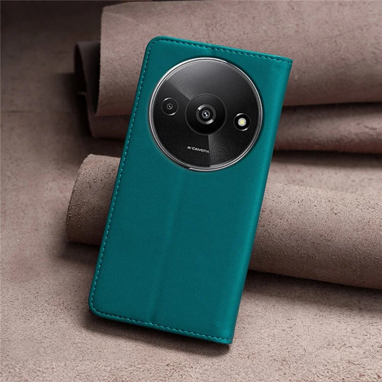 BINFEN COLOR BF18 Para Xiaomi Redmi A3 4G / Poco C61 4G Case PU Couro Magnético Fechamento Flip Phone Cover - Verde