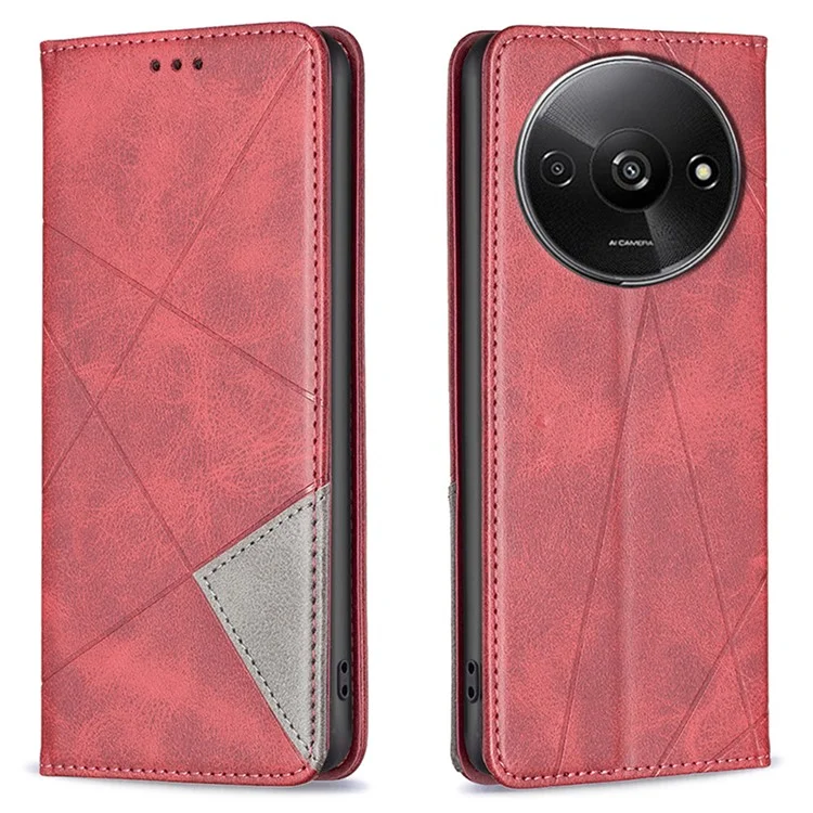 For Xiaomi Redmi A3 Case with Card Slots PU Leather Rhombus Phone Cover - Red