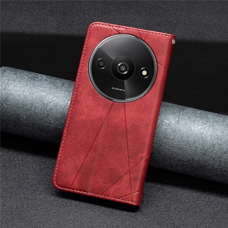 For Xiaomi Redmi A3 Case with Card Slots PU Leather Rhombus Phone Cover - Red