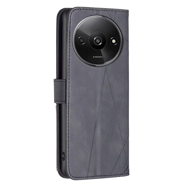 BINFEN COLOR For Xiaomi Redmi A3 4G / Poco C61 4G Phone Cases Wallet Stand Geometry Imprinted Leather Cover - Black