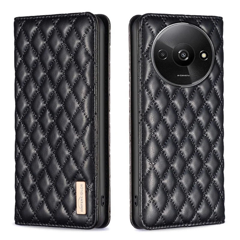 BINFEN COLOR BF Style-16 For Xiaomi Redmi A3 4G / Poco C61 4G Case PU Leather Magnetic Closure Flip Phone Cover - Black