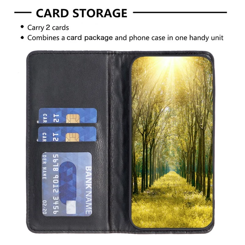 BINFEN COLOR BF Style-16 For Xiaomi Redmi A3 4G / Poco C61 4G Case PU Leather Magnetic Closure Flip Phone Cover - Black