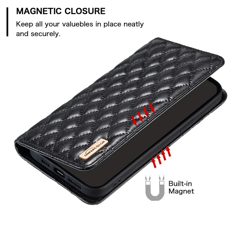 BINFEN COLOR BF Style-16 For Xiaomi Redmi A3 4G / Poco C61 4G Case PU Leather Magnetic Closure Flip Phone Cover - Black