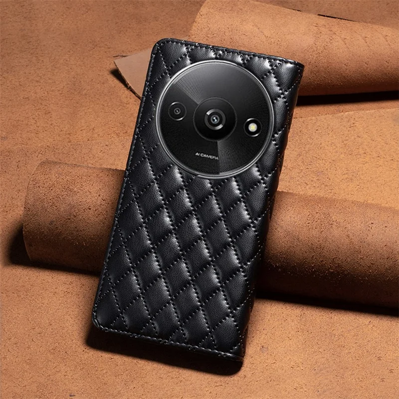BINFEN COLOR BF Style-16 For Xiaomi Redmi A3 4G / Poco C61 4G Case PU Leather Magnetic Closure Flip Phone Cover - Black