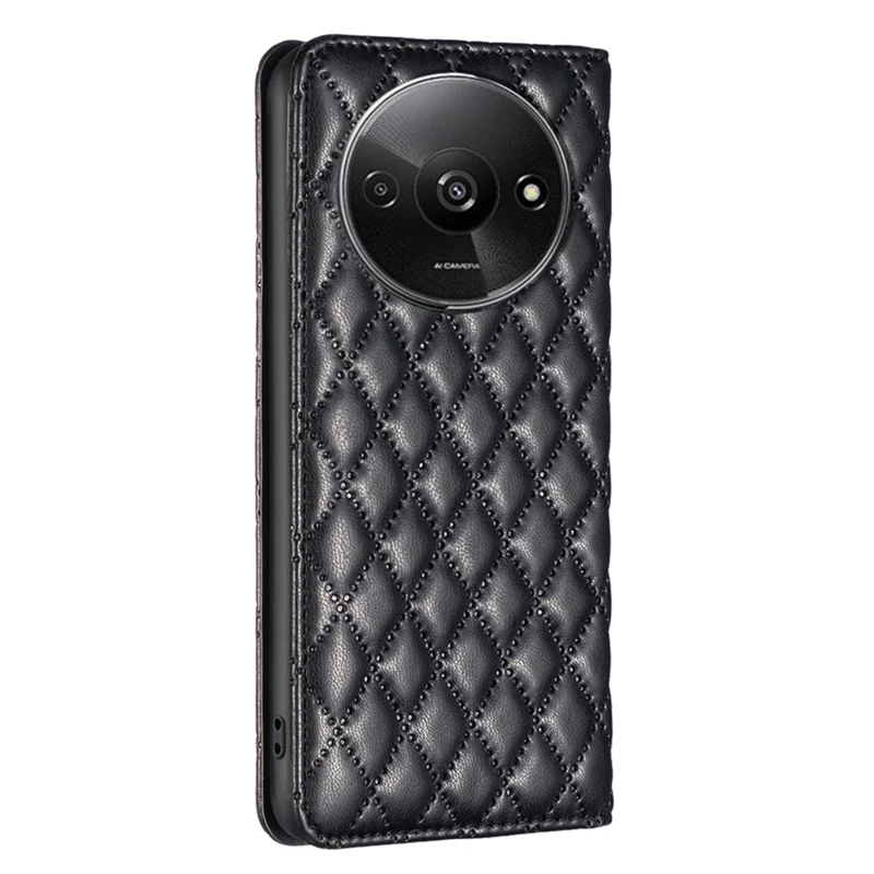 BINFEN COLOR BF Style-16 For Xiaomi Redmi A3 4G / Poco C61 4G Case PU Leather Magnetic Closure Flip Phone Cover - Black