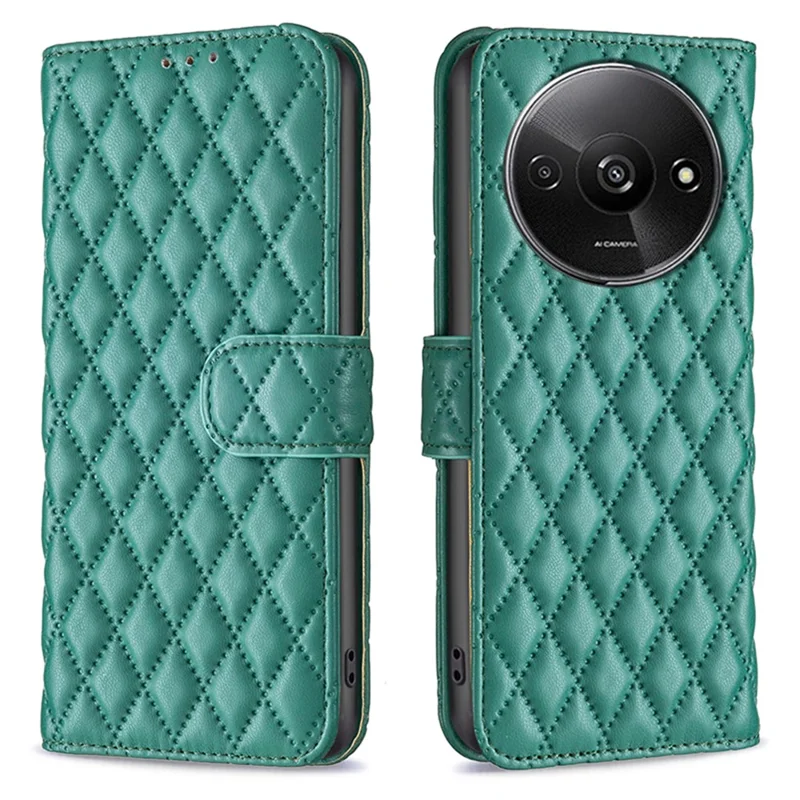 BINFEN COLOR BF Style-14 For Xiaomi Redmi A3 4G / Poco C61 4G Case TPU Inner Shell Leather Phone Cover - Green
