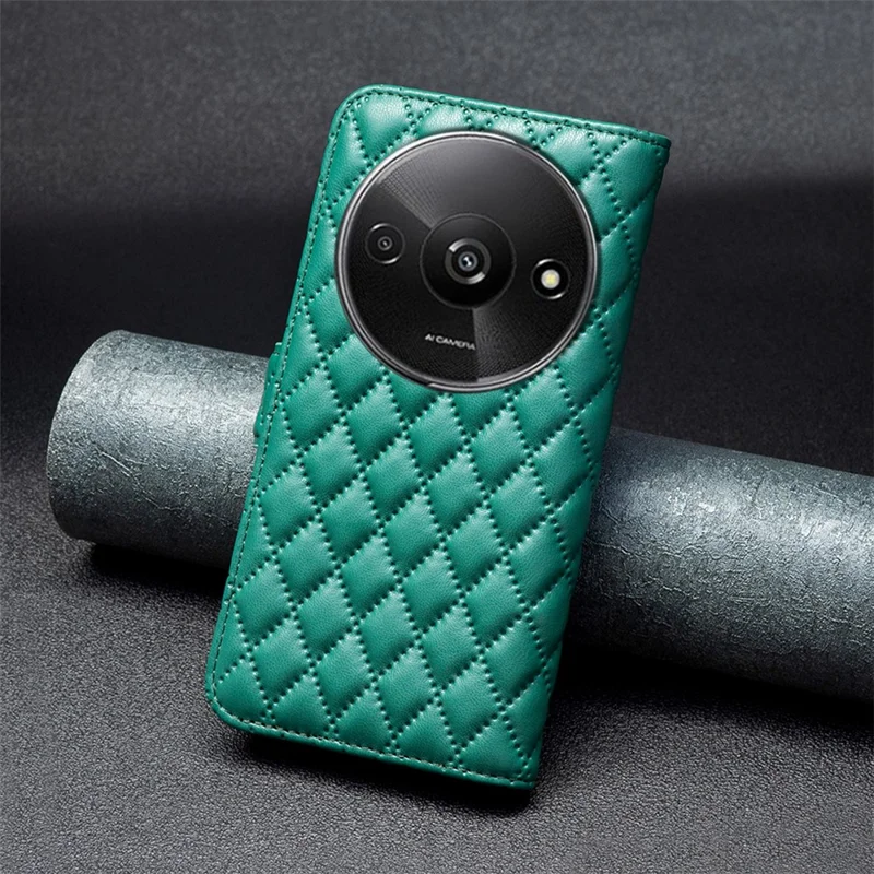 BINFEN COLOR BF Style-14 For Xiaomi Redmi A3 4G / Poco C61 4G Case TPU Inner Shell Leather Phone Cover - Green