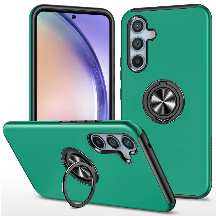 Para Samsung Galaxy A55 5G Case Slim-Fit PC+TPU Capa de Telefone com Suporte - Preto Esverdeado