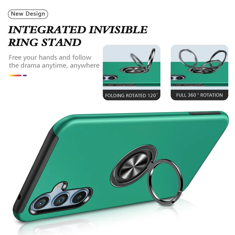 Para Samsung Galaxy A55 5G Case Slim-Fit PC+TPU Capa de Telefone com Suporte - Preto Esverdeado